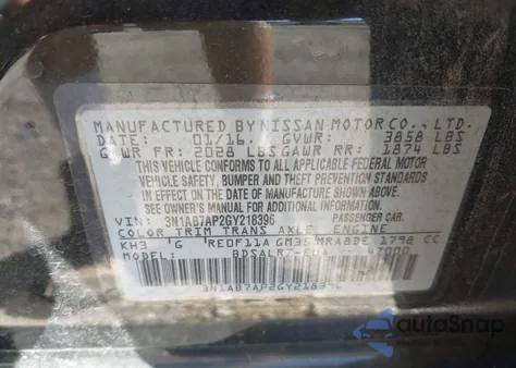 2016 Nissan Sentra Sr z USA, uszkodzony, nr VIN 3N1AB7AP2GY218396